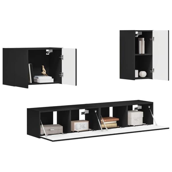 TV väggskåp set Väggmonterad 4 pcs Svart Konstruerat trä