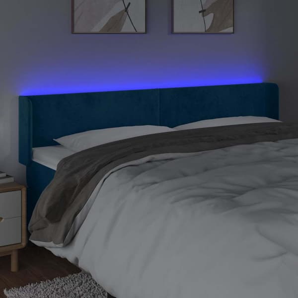 Sänggavel LED mörkblå 163x16x78/88 cm sammet