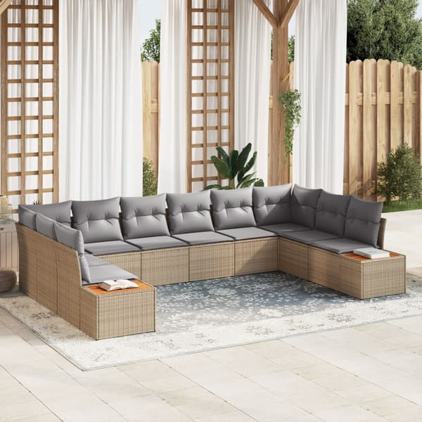 Trädgårdsoffset med kudde 10 pcs Beige Poly rattan