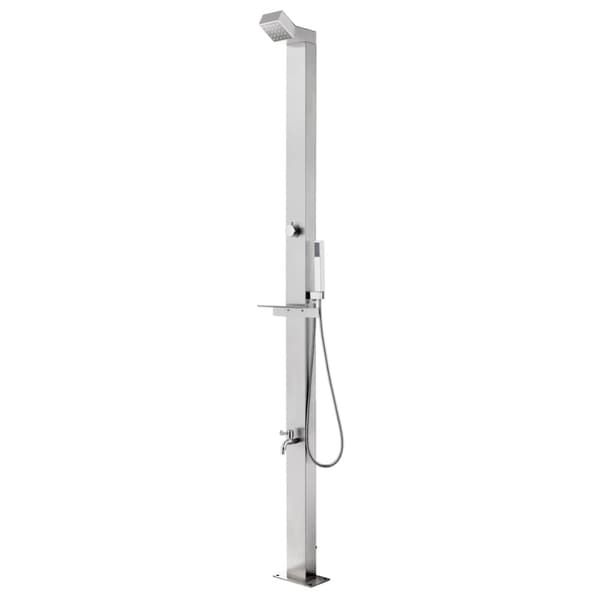 Trädgårdsdusch med grått golv 225 cm rostfritt stål