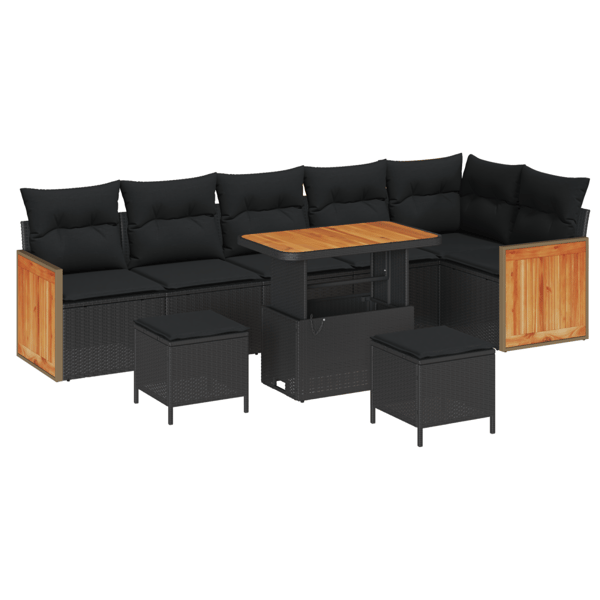 Trädgårdsoffset 9 pcs Svart Poly Rattan och Pulverlackerad Stål