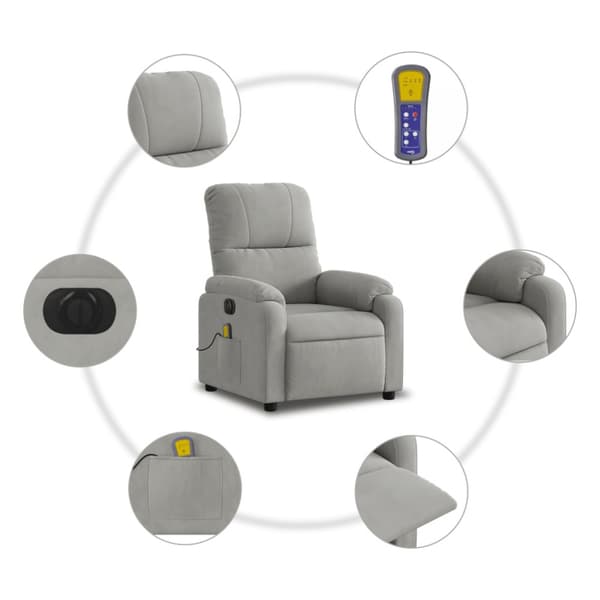 Elektrisk massagefåtölj ljusgrå mikrofibertyg