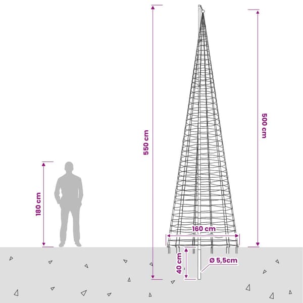 Julgransbelysning med markspett och flaggstång 500 cm