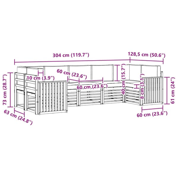 Utomhussoffset 7 pcs Vit och antracit 304 x 128,5 x 73 cm