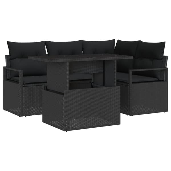 Trädgårdsoffset med kudde 5 pcs Svart konstrotting