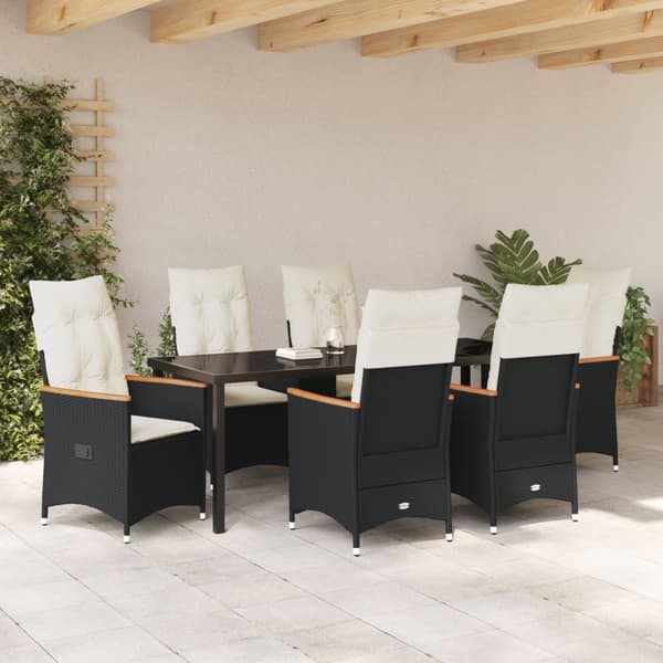 Trädgårdsmöbelset med kudde 7 pcs Svart konstrotting