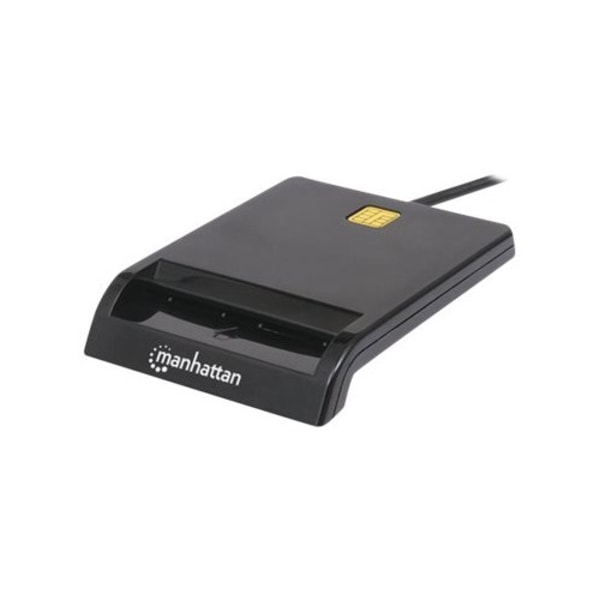 Manhattan USB-A Contact Smart Card Reader, 12 Mbps, Friction type compatible, External, Windows or Mac, Cable 105cm, Black, Three Year Warranty, Blist Svart