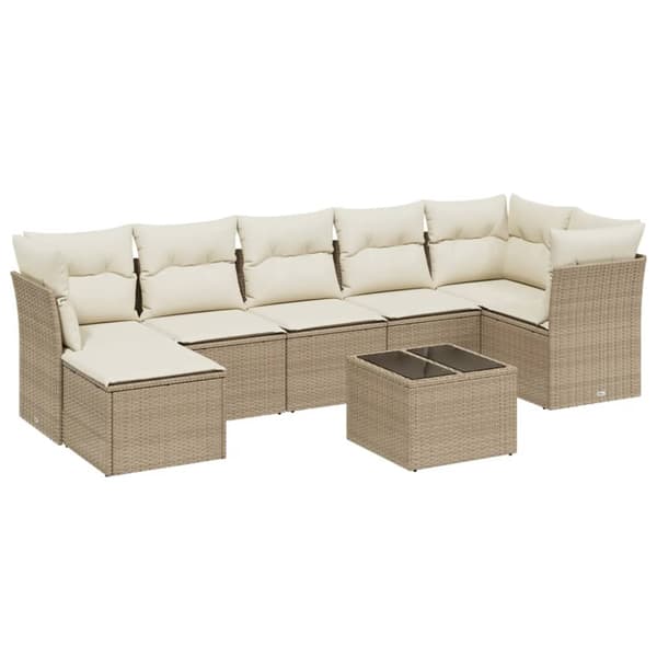 Matgrupp för trädgården med dynor 8 delar beige konstrotting