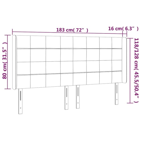 Sänggavel LED mörkblå 183x16x118/128 cm sammet
