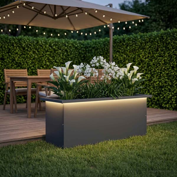 Odlingslåda med LED Antracit 30 x 80 x 30 cm Stål