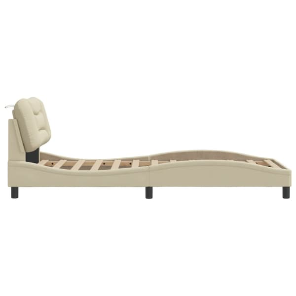 Bed Frame with LED without Mattress "Hvar" Cream 90x200 cm Fabric