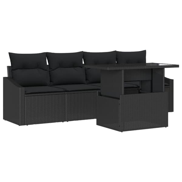 Trädgårdsoffset med lagring 5 pcs Svart Poly rattan