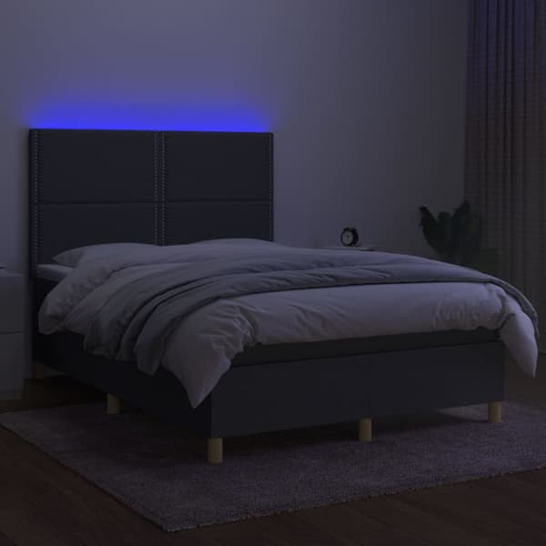 Ramsäng med madrass & LED mörkgrå 140x200 cm tyg