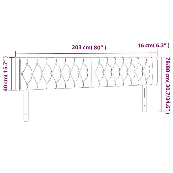 Sänggavel LED mörkblå 203x16x78/88 cm sammet