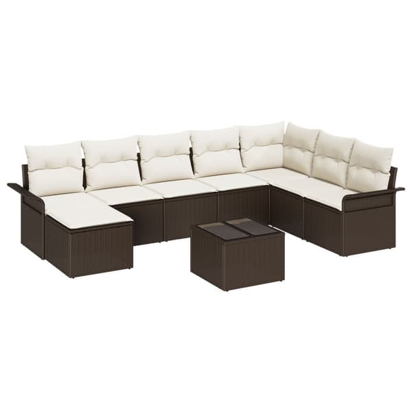 Trädgårdsoffset med kudde 9 pcs Brun Poly rattan
