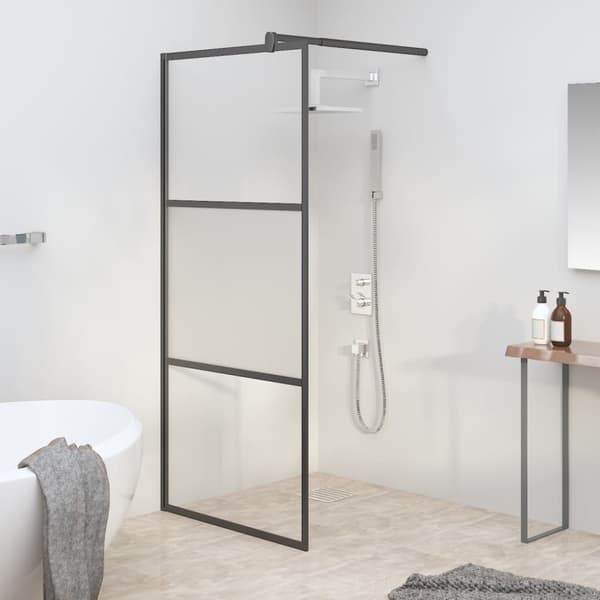 Duschvägg 80x195 cm halvfrostat ESG-glas svart