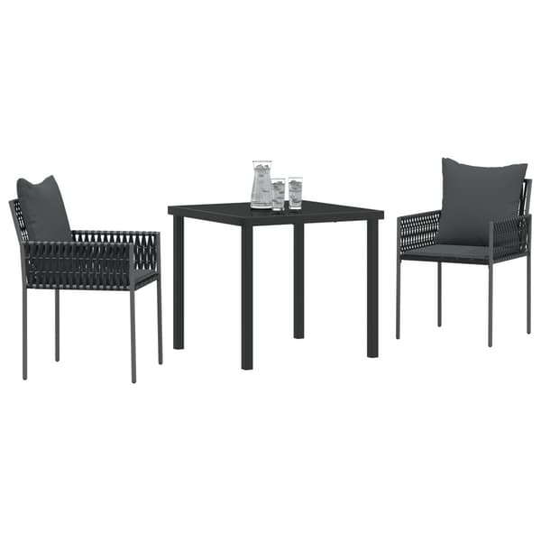 Trädgårdsmöbelset 3 pcs Svart och Grå PE Rattan