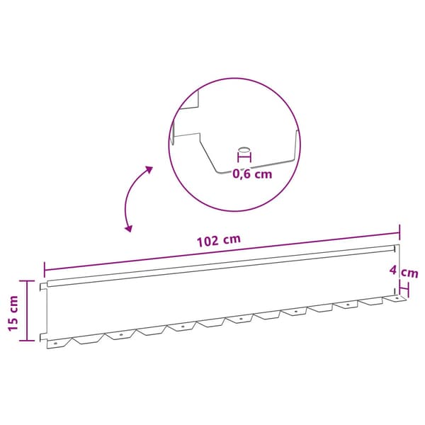 Kant för gräsmatta 10 pcs 102 x 15 x 4 cm Stål Silver