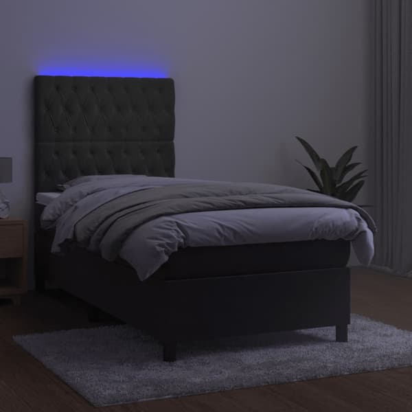 Ramsäng med madrass & LED mörkgrå 80x200 cm sammet
