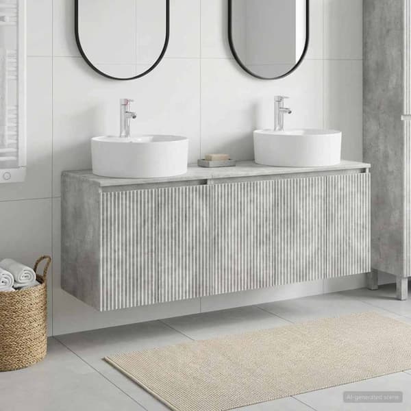 Badrumsskåpsset 3 st Betonggrå 49,5 x 44,5 x 65 cm