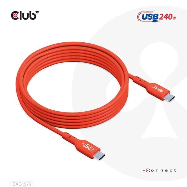 Club 3D - USB typ C-kabel - USB-C till USB-C - 2 m