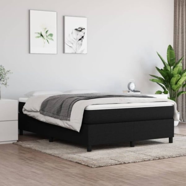 Ramsäng med madrass svart 140x190 cm tyg