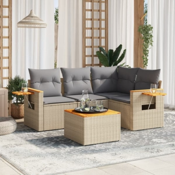 Soffgrupp för trädgården med dynor 5 delar beige konstrotting