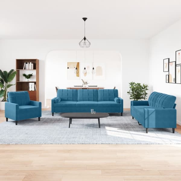 Soffgrupp med dynor och bolster 3 delar blå sammet