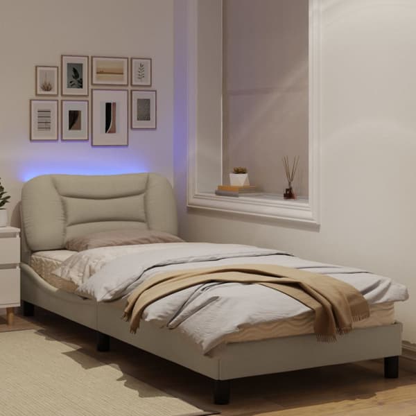 Bed Frame with LED without Mattress "Hvar" Cream 90x190 cm Fabric