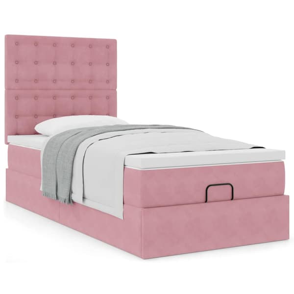 Ottoman sängram med madrasser rosa 90x190 cm sammet