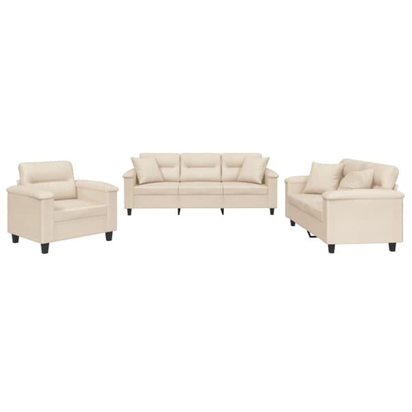 Soffgrupp med kuddar 3 delar Beige mikrofibertyg