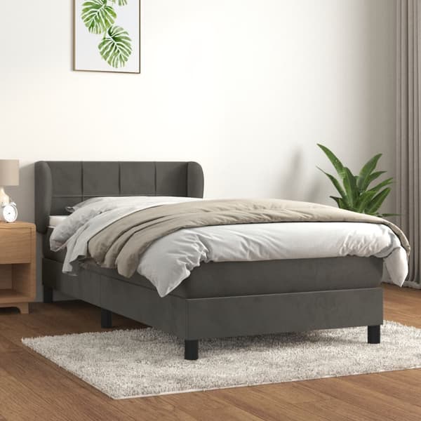 Ramsäng med madrass mörkgrå 90x200 cm sammet