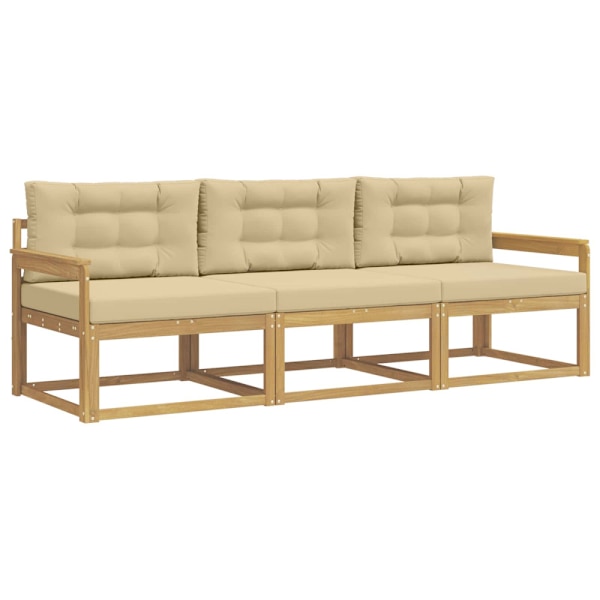 Utomhussoffset med kudde 3 pcs Vit och Beige Polyester