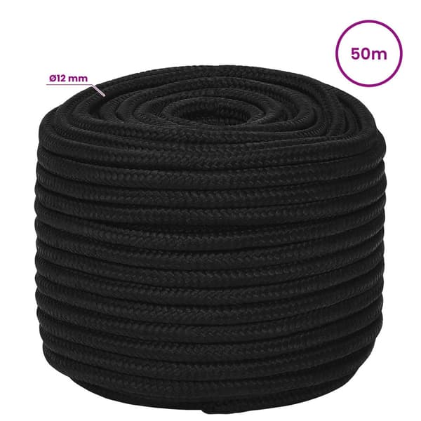 Mångsidigt bruksrep 12 mm 50 m Svart Polyester
