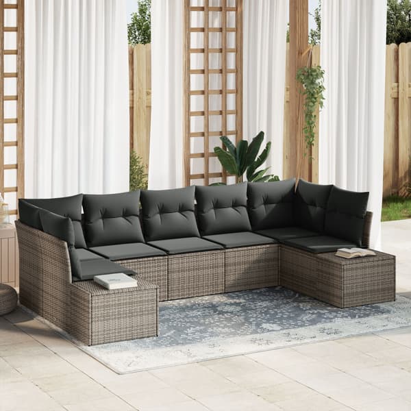 Trädgårdsoffset med lagring 7 pcs Grå Poly rattan