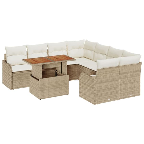 Trädgårdsoffset med lagring 9 pcs Beige Poly rattan