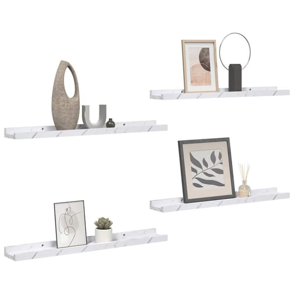 Vägg hylla Väggmonterat 4 pcs Vit marmor 40 x 9 x 3 cm