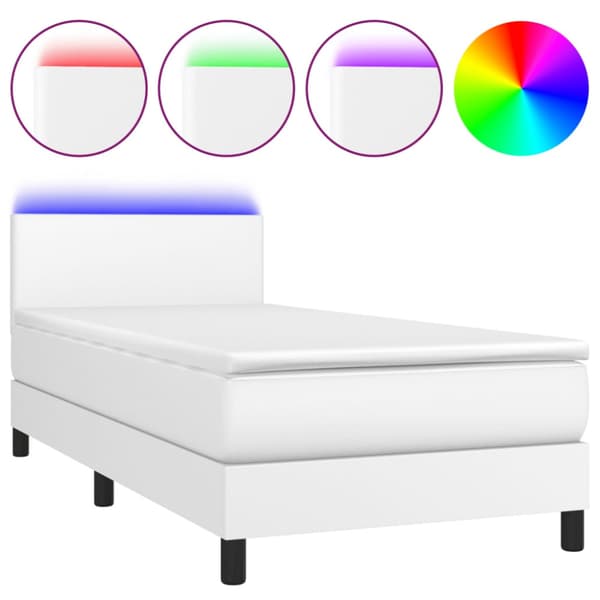 Ramsäng med madrass & LED vit 100x200 cm konstläder