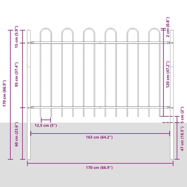 Trädgårdsstängsel 3 pcs Grå 5,1 x 1,2 m Pulverlackerad stål