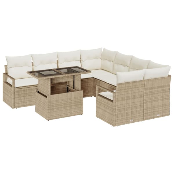 Trädgårdsoffset 9 pcs Beige och gräddfärgad konstrotting