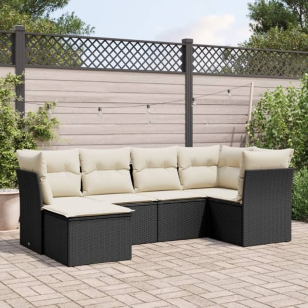 Loungegrupp med dynor 6 delar svart konstrotting