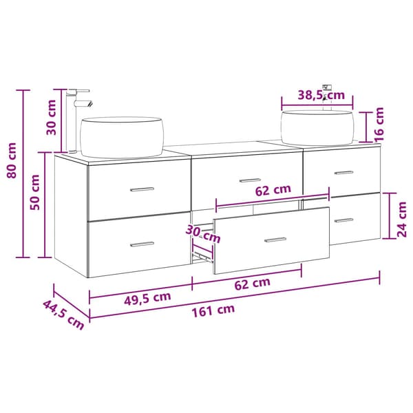 Badrumsmöbelset 3 st Sonoma-ek 49,5 x 44,5 x 66 cm