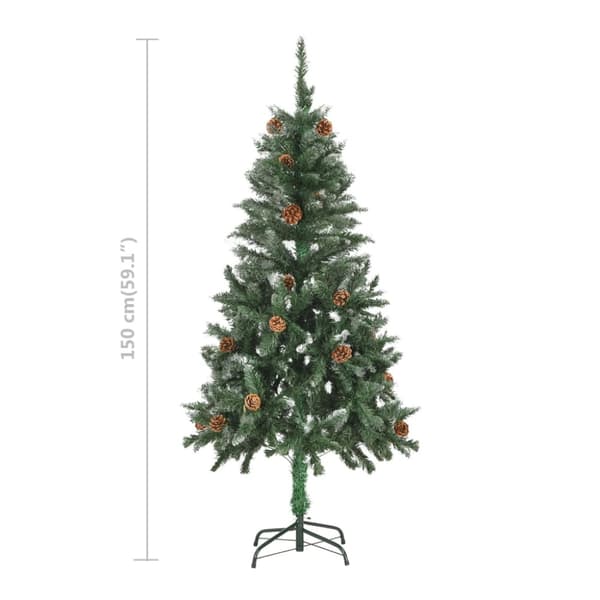 Belyst plastgran med kulor och kottar 150 cm