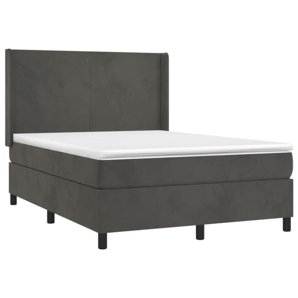 Ramsäng med madrass & LED mörkgrå 140x190 cm sammet