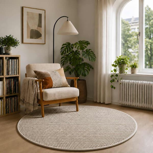 Matta Beige Ø 120 cm 100% Polyester 3 mm Tvättbar