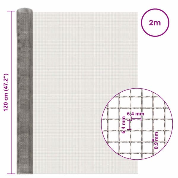 Nätduk 120 x 200 cm 3 Mesh Rostfritt stål 201 Silver