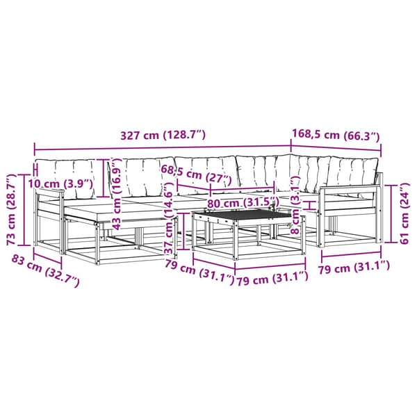 Utomhussoffset 7 pcs Vit och svart 79 x 79 x 37 cm