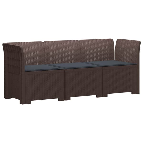 3-sits trädgårdsoffa med kuddar Rattan-look PP Brun