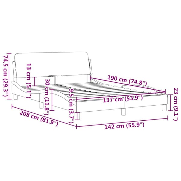 Bed Frame "Dover" Dark Grey 137x190 cm Fabric