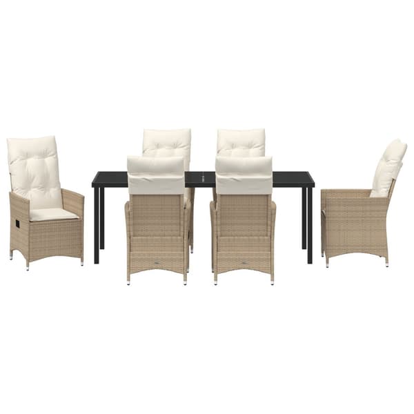 Trädgårdsmöbelset med kudde 7 pcs Beige konstrotting